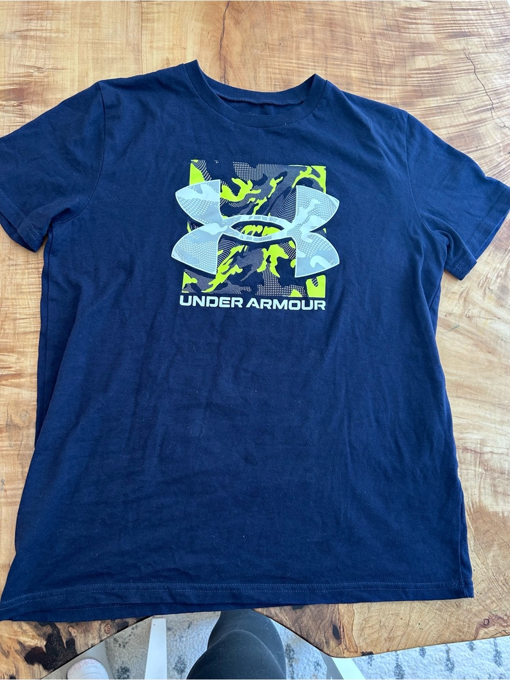 Under Armour Navy Short-Sleeve Logo Tee with Neon Accent